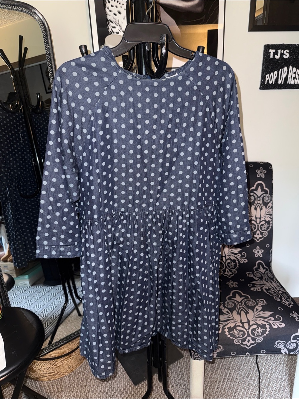 Denim Navy Polka Dot Dress - Casual Everyday Dress